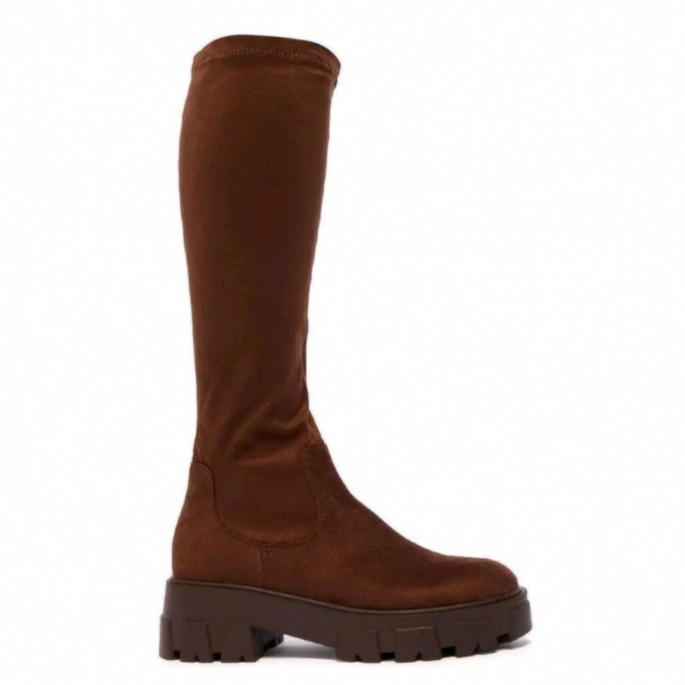 Azalea Wang Jaye Black Stretch Boot in Brown
